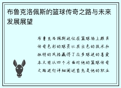 布鲁克洛佩斯的篮球传奇之路与未来发展展望